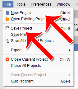 Save Project New Project